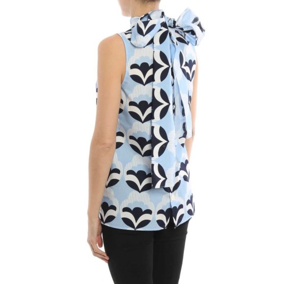 Miu Miu Pop-Print Bow-Back SS17 Runway Top / Size 36 / US 0 / Light Blue - Picture 4 of 15